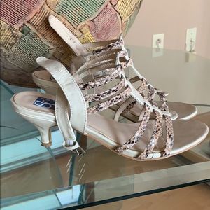 Beige snakeskin print low-healed sandals